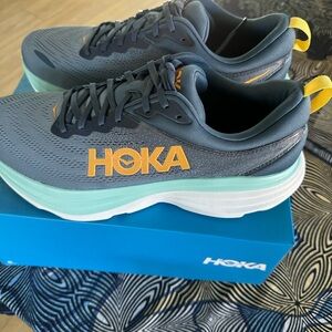 Hoka Bondi 8 Wide Sneakers - Gray and Orange with Mint Accents-13EE